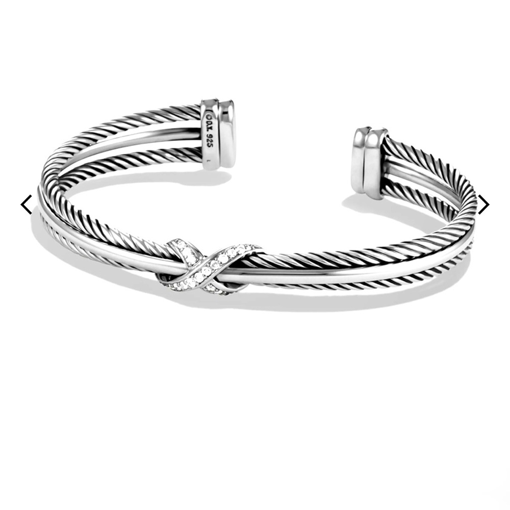 David Yurman Silver Twisted Diamond XX Cable Bracelet